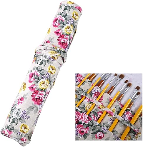 Miniatura 7 de Toyvian 20 ranuras para pinceles de pintura, soporte de rollo de lona, estuche para bolígrafo enrollable, para artista, acuarela, pincel de pintura