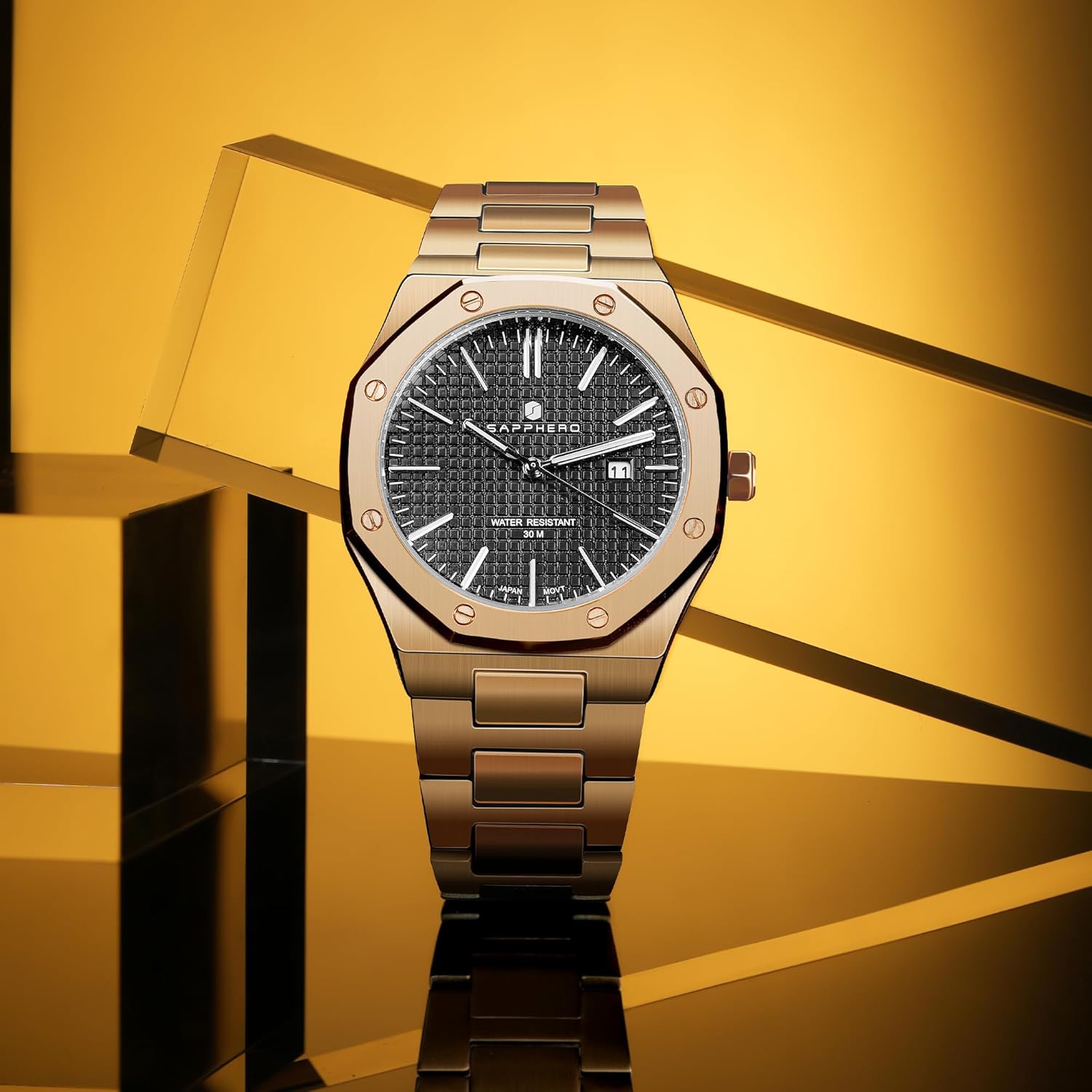 SAPPHERO Men's Watch Octagonal Stainless Steel Luminous Wristwatch Luxury Analog Quartz Watch for Men with Date Elegant Mens - Image 8