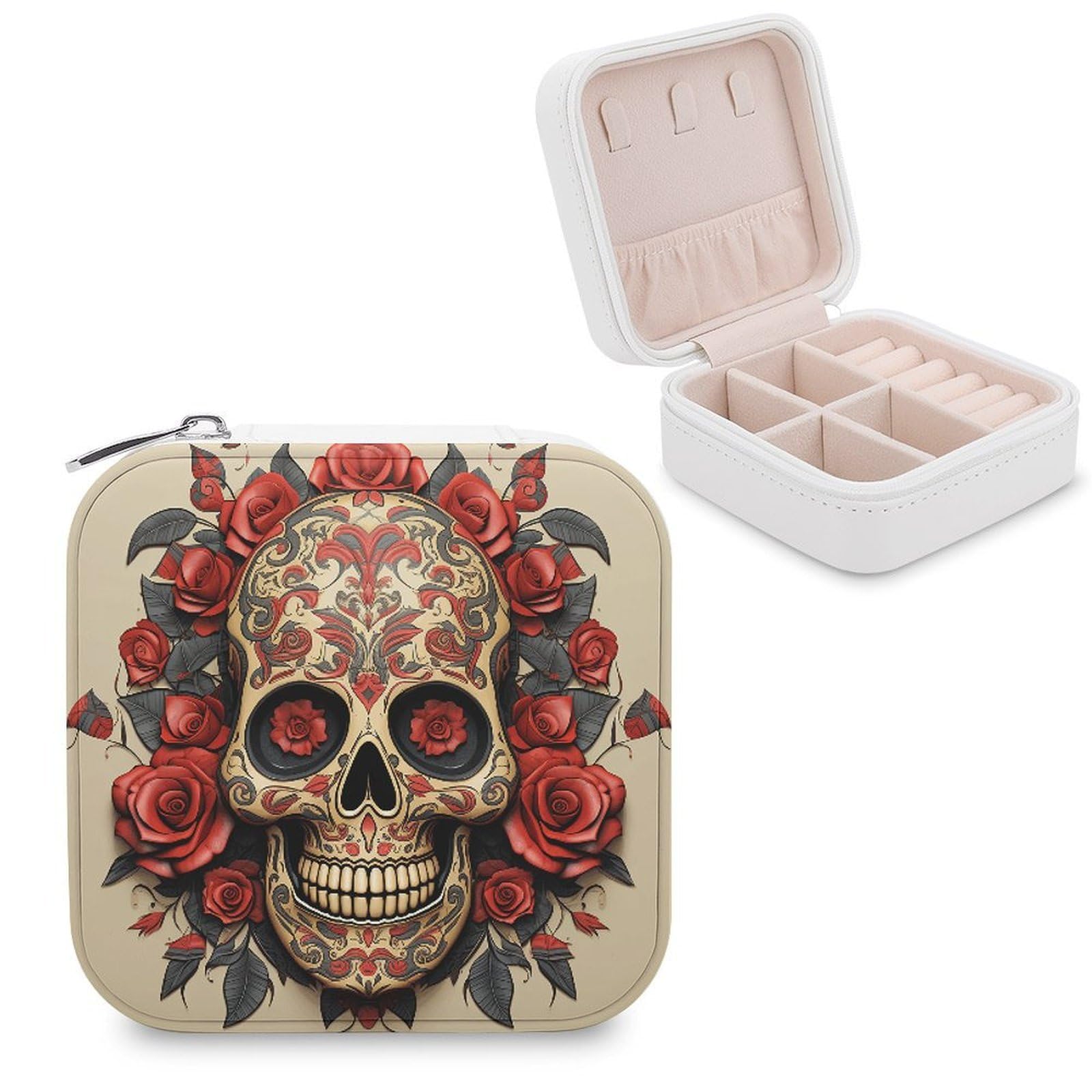 VstaDank Red Rose Sugar Skull Jewelry Box for Women Custom Travel Jewelry Case Personalized Travel Jewelry Boxes Small Portable Jewelry Organizer Box for Rings Necklaces Bracelets Earring