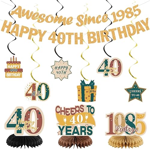 Crenics Decoraciones vintage de 40 cumpleaños para hombres o mujeres  Cartel de feliz cumpleaños 40, pancarta impresionante desde 1985, centros de
