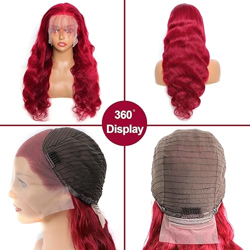 Miniatura 6 de Pelucas de cabello humano con encaje frontal color borgoña 99J de 13 x 4, pelucas de encaje frontal prearrancadas con nudos blanqueados, peluca