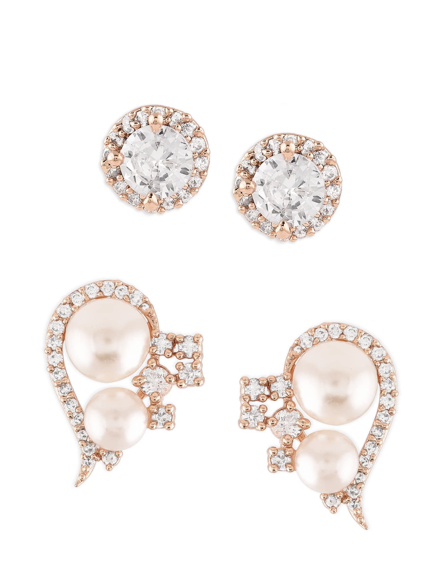 See full amazon price history chart for Zaveri Pearls Set of 2 Rose Gold Cubic Zirconia Brass Studs Earrings For Women-ZPFK15126 Zaveri Pearls Set of 2 Rose Gold Cubic Zirconia Brass Studs Earrings For Women-ZPFK15126 (B0BHLF23NJ) Amazon Price History, Amazon Price Tracker