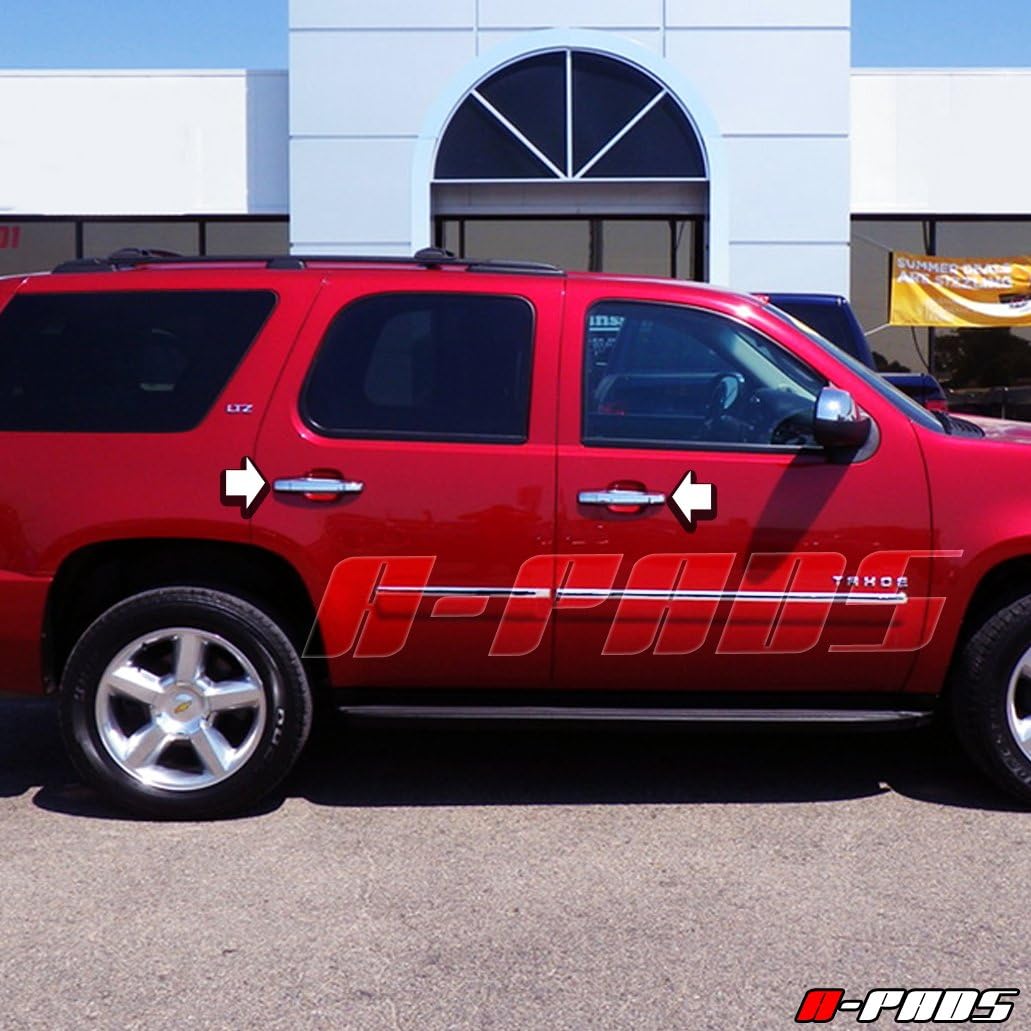 A-PADS Compatible with(Just Overlay Stick on, NOT for SNAP in Replacement) 4 Chrome Door Handle Cover for 07 08 09 10 11 12 13 Cadillac Escalade/Avalanche/Silverado/Tahoe/Suburban -W/O P. Key