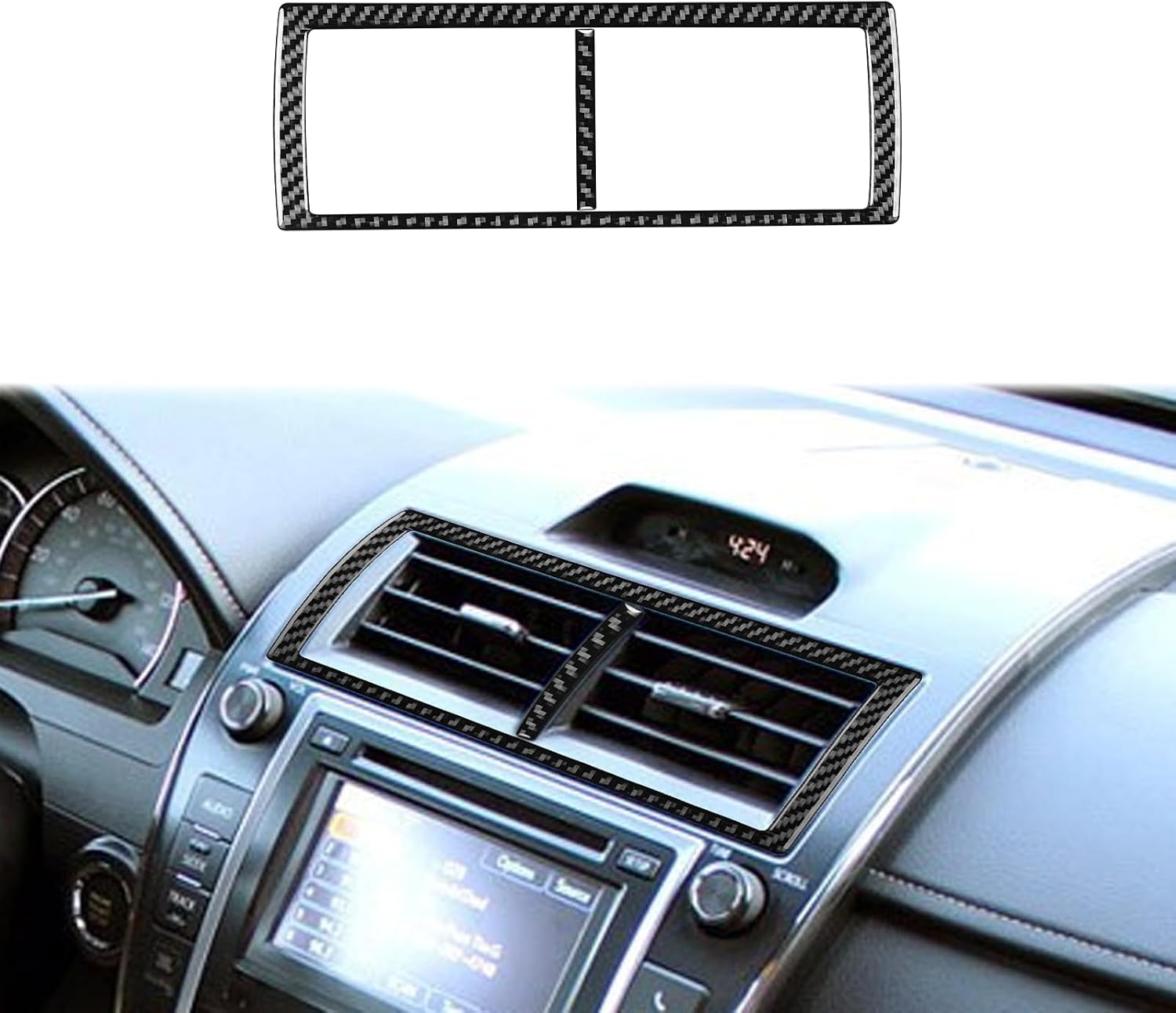 Real Black Carbon Fiber Car Dashboard Central A/C Outlet Vent Panel Sticker Compatible with Toyota Camry 2012 2013 2014 Auto Premium Interior Accessories