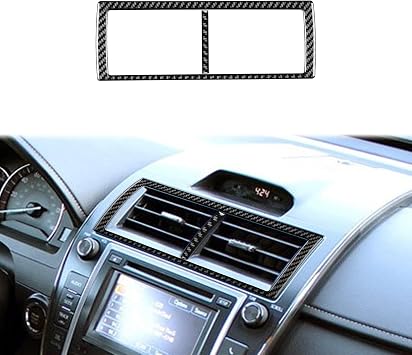 Real Black Carbon Fiber Car Dashboard Central A/C Outlet Vent Panel Sticker Compatible with Toyota Camry 2012 2013 2014 Auto Premium Interior Accessories