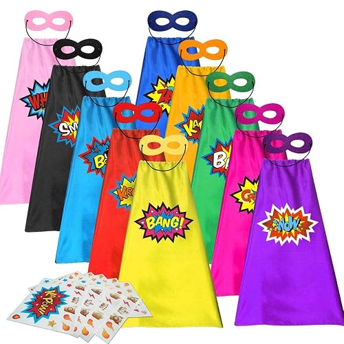 ADJOY Kids Superhero Capes and Masks with Large Superhero Stickers