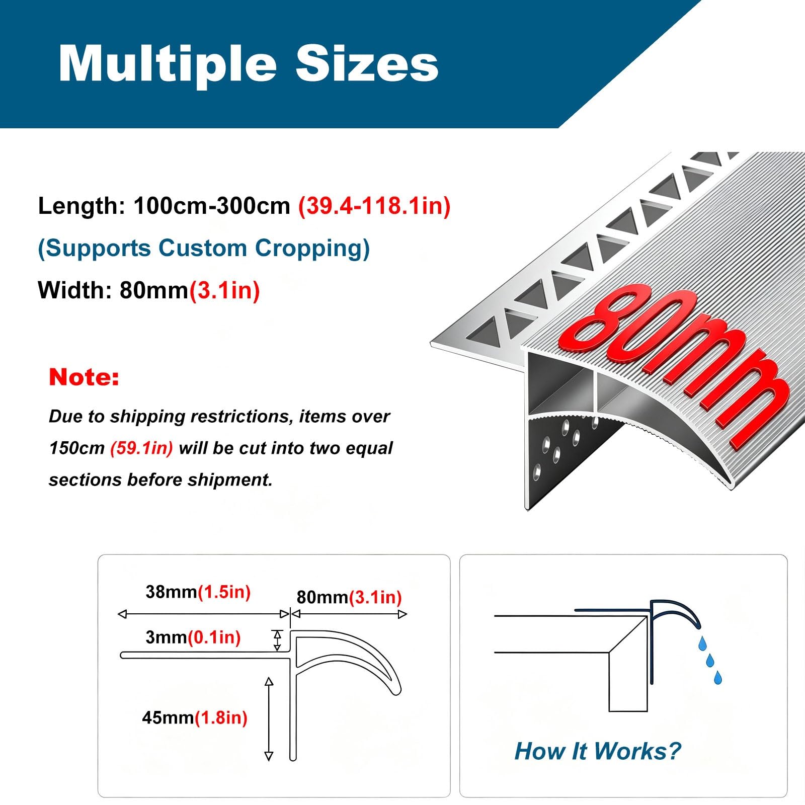 Goterón de Flujo Descendente para Mantenimiento DIY, W80mm | Protección Exterior Duradera, Separación Eficaz de Lluvia para Ventanas, Puertas y Aleros(L2.7m/8.9ft)