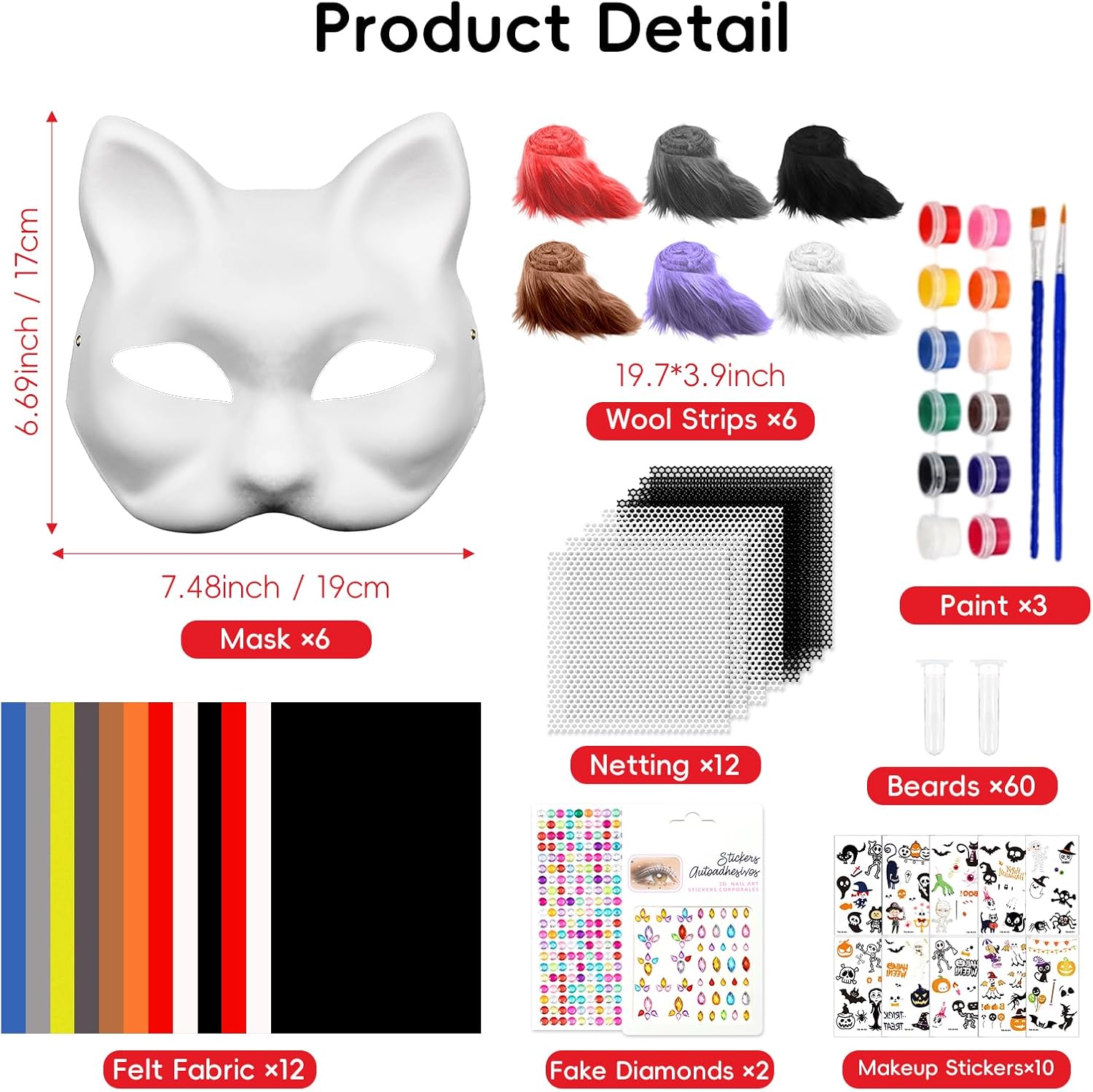 Blurap 111 PCS Cat Masks to Paint Therian Mask Kit DIY Therian Mask Base DIY Cat Fox Furry Masks Arts Crafts Sets for Christmas Carnival Masquerade Cosplay Party