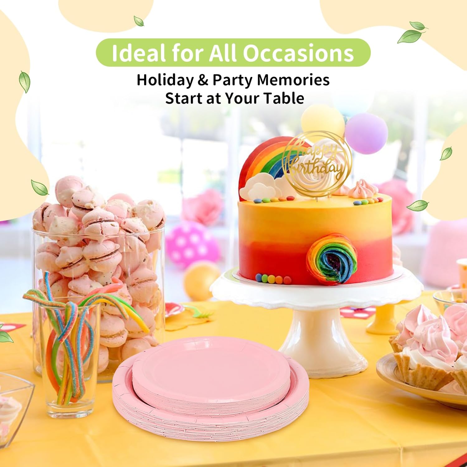 50 Pcs Pink Paper Plates Disposable, 25-9" & 25-7" Disposable Birthday Cake Dessert Plates For Valentines Day, Baby Shower, Easter Party, Mothers Day Party Supplies - Image 2