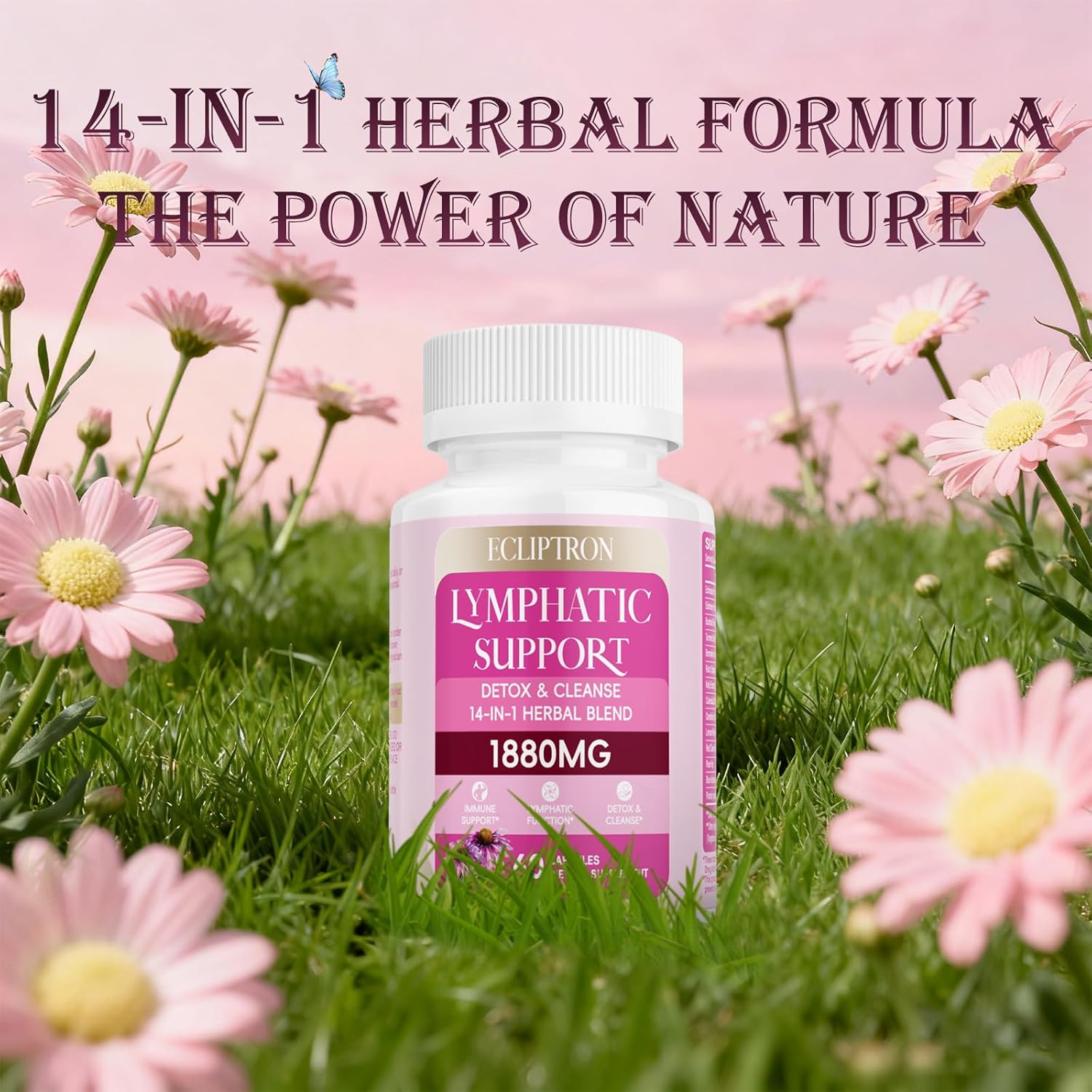 Lymphatic Drainage Supplement 1880 mg, Lymphatic System Support Supplement with Echinacea, Dandelion, Turmeric, Burdock, Elderberry, and Calendula, Lymph Detox Cleanse & Immune Support, 60 Capsules