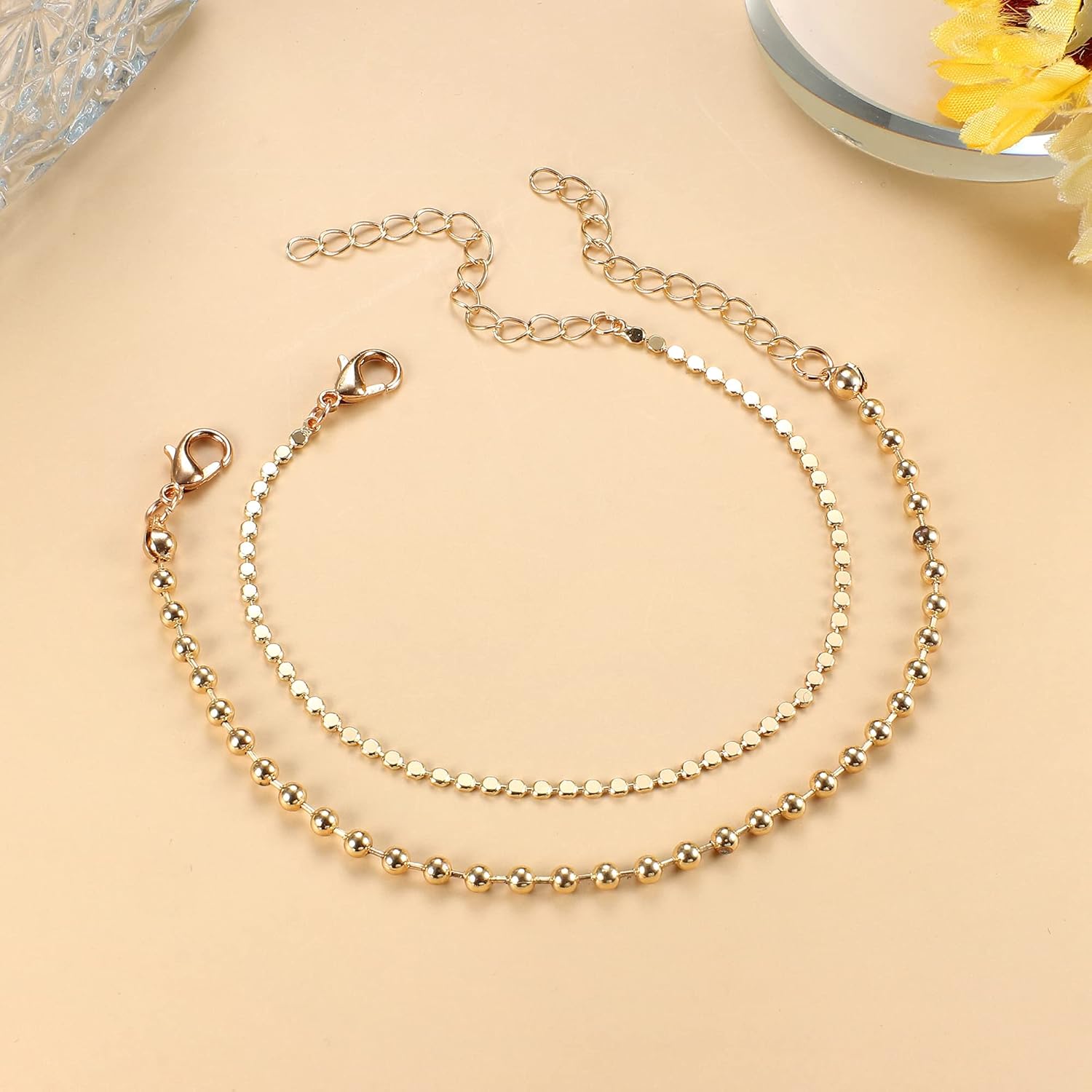 Vista 8 de FINREZIO 6 pulseras de cadena de oro para mujer, pulsera cubana con cuentas de eslabones de clip de papel, pulsera de cadena de cable grueso