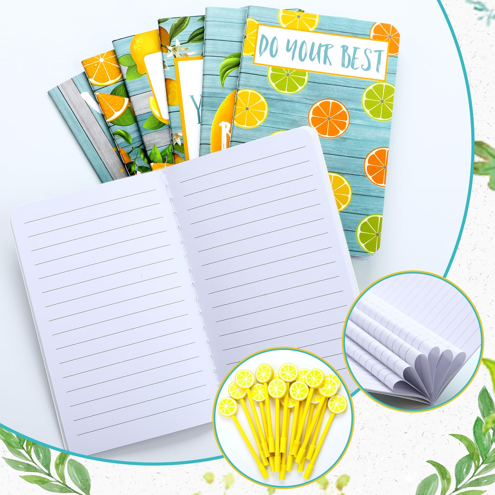 MotiMind Juego de 16 mini cuadernos de bolsillo de limón con bolígrafo en forma de limón, planificador de diario a granel para regreso a clases, fiesta de graduación, suministros escolares, oficina,