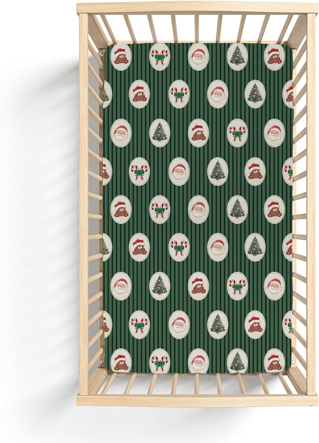 Red and Green Christmas Baby Crib Sheets for Boy Girl 52x28Inch Santa Bear Trees Candy Bows Stripes Soft Snug Fitted Crib Mattress Cover Holiday Winter Baby Sheet for Standard Crib & Toddler Mattress