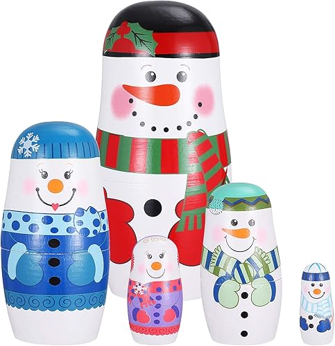 Muñecas de madera Rusia 5 capas muñeco de nieve decoración de invierno niños juguete Navidad cumpleaños regalo