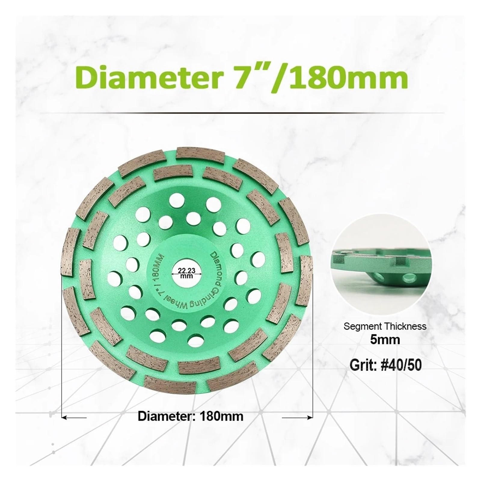 Płyta do cięcia szkła, piły diamentowe Diamentowe ściernice garnkowe dwurzędowe, 1 szt., różne rozmiary, do płytek betonowych, kolor pawiej zieleni(180mm)