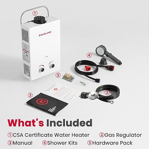 Miniatura 7 de GASLAND Calentador de agua sin depósito, de exteriores BS158 1.58 GPM 6L Calentador de agua portátil a gas, calentador de agua de propano
