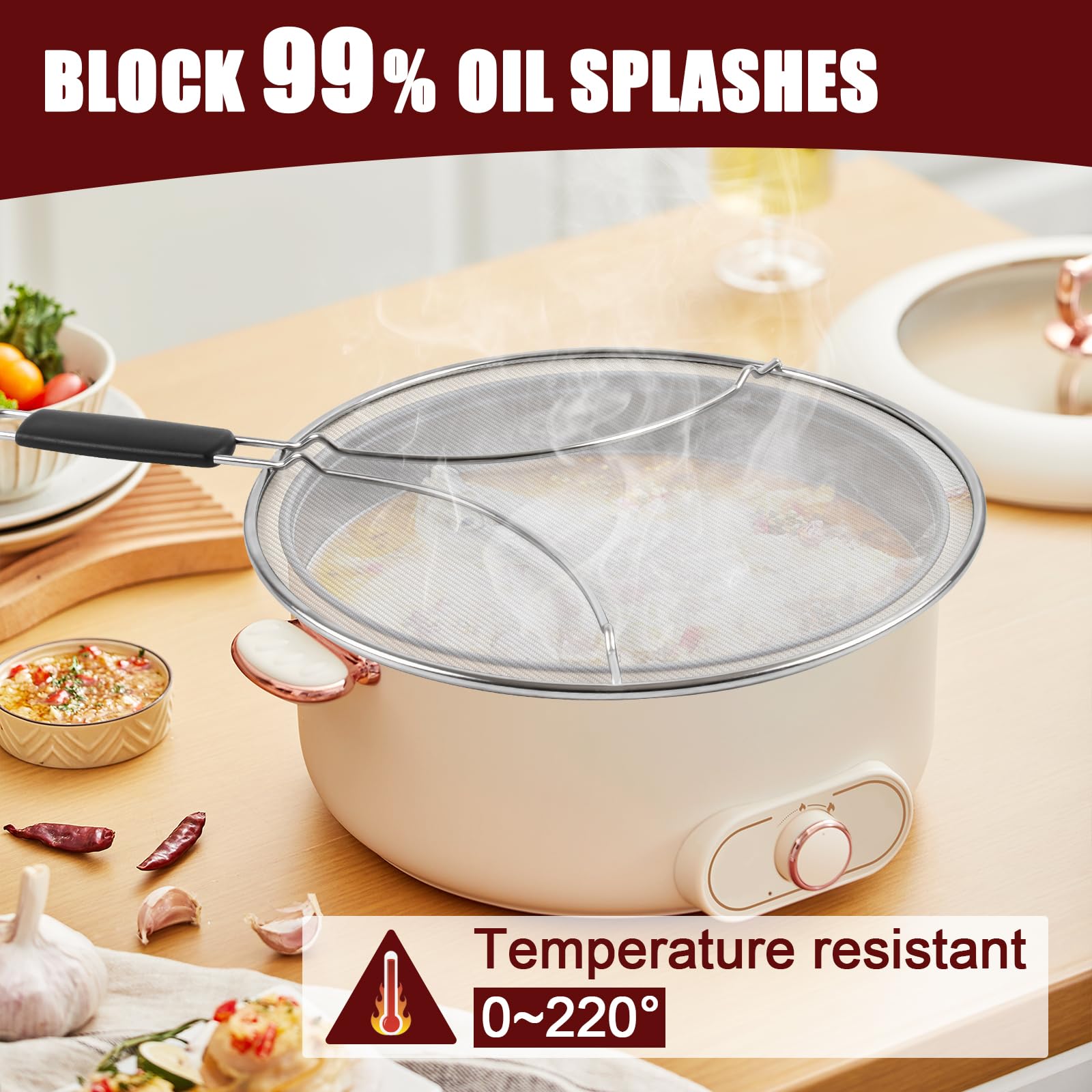 Splatter Screen for Frying Pan Set 3 PCS Frying Pan Splatter Guard, Stainless Steel Splatter Guard with Resting Feet - Image 2