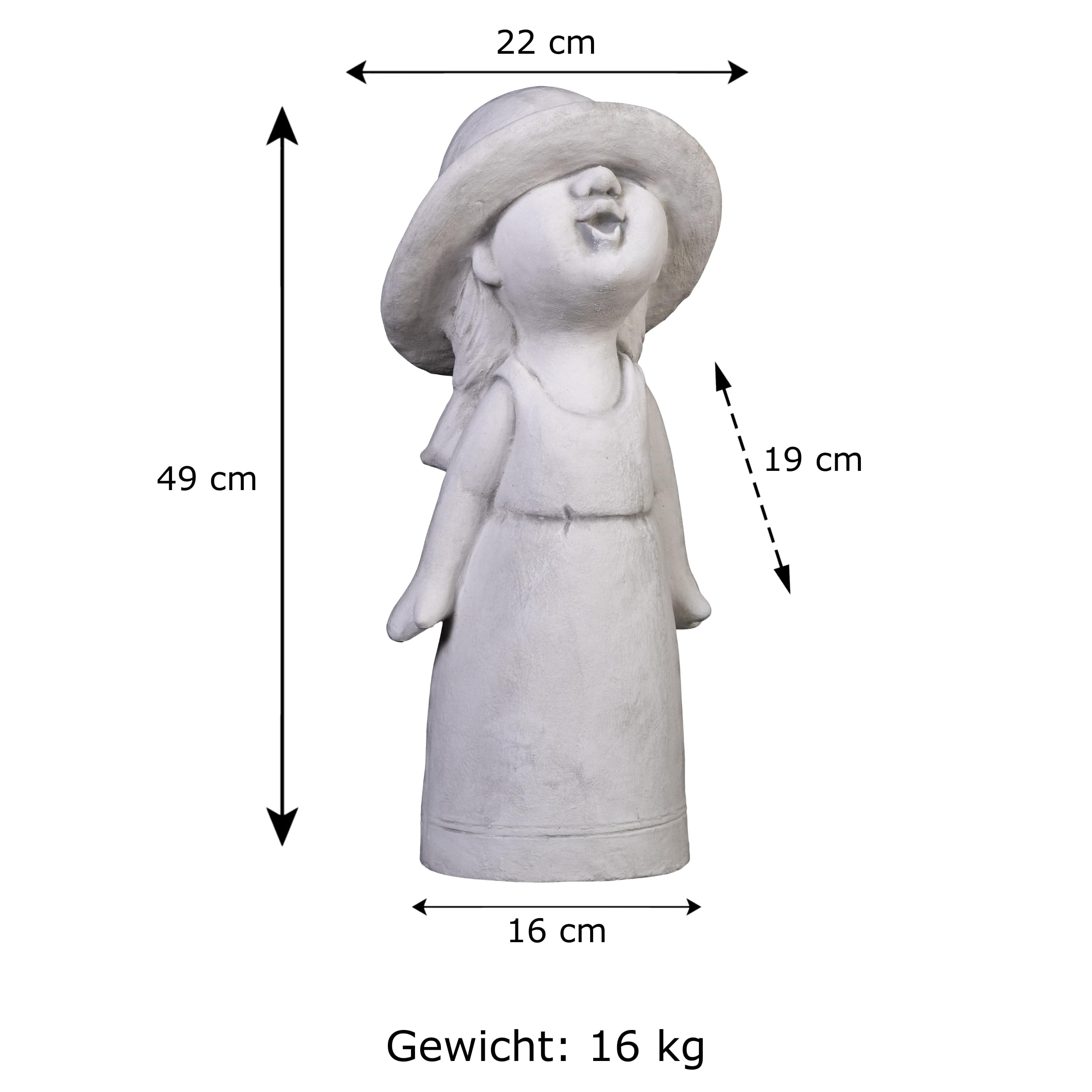 gartendekoparadies.de Mädchen Figur, Steinfigur H. 49 cm, 17 kg, Grau, frostsicher aus Steinguss für Außenbereich