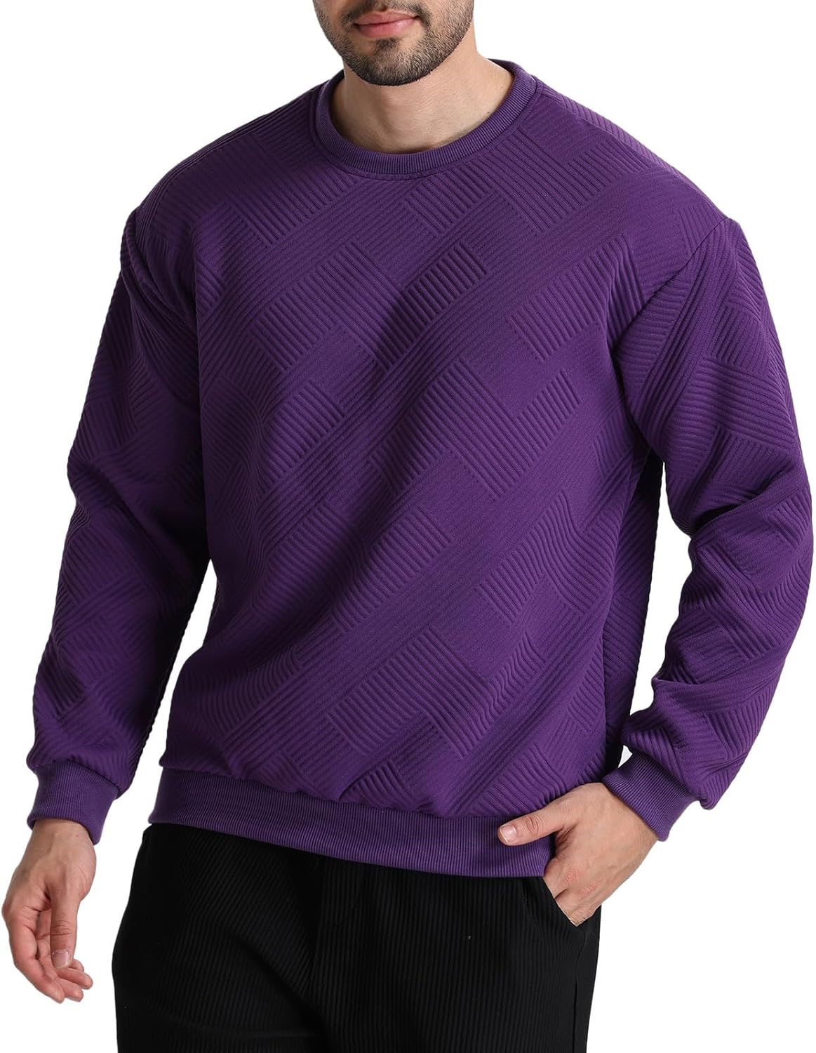 Men's Crewneck Sweatshirts Long Sleeve Pullover Crew Neck Sweatshirt Geometric Texture Casual Sweat Shirt - Image 3