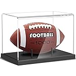 KKU Football Display Case, Acrylic Football Case with Wooden Base One-Piece Design, Autographed Football Holder for Football Fans & Collectors, Sports Collectibles, No Assembly Required - Black