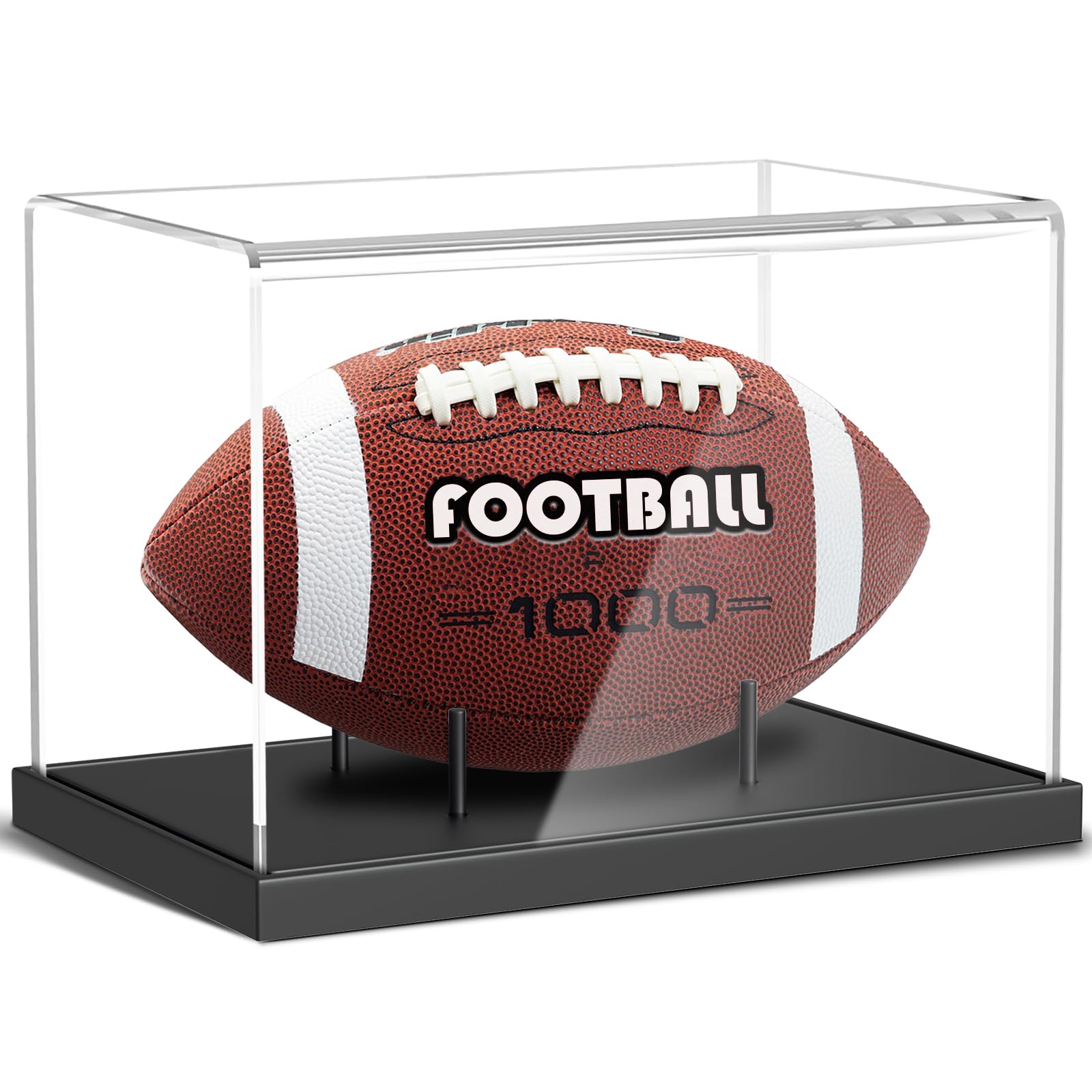 KKU Football Display Case, Acrylic Football Case with Wooden Base One-piece Design, Autographed Football Holder for Football Fans &amp; Collectors, Sports Collectibles, No Assembly Required - Black