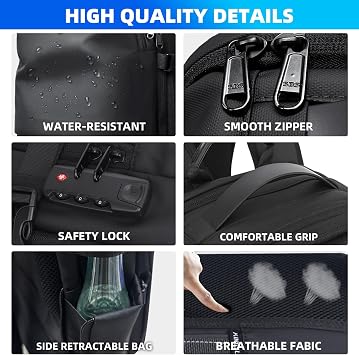 KINGSLONG Vacuum Backpack Travel Bag: Men Vacuum Backpack with Pump | Fit 17 Inch Computer Expandable Compression Rucksack Waterproof Carry on Large Cabin Size for Work Business Black
