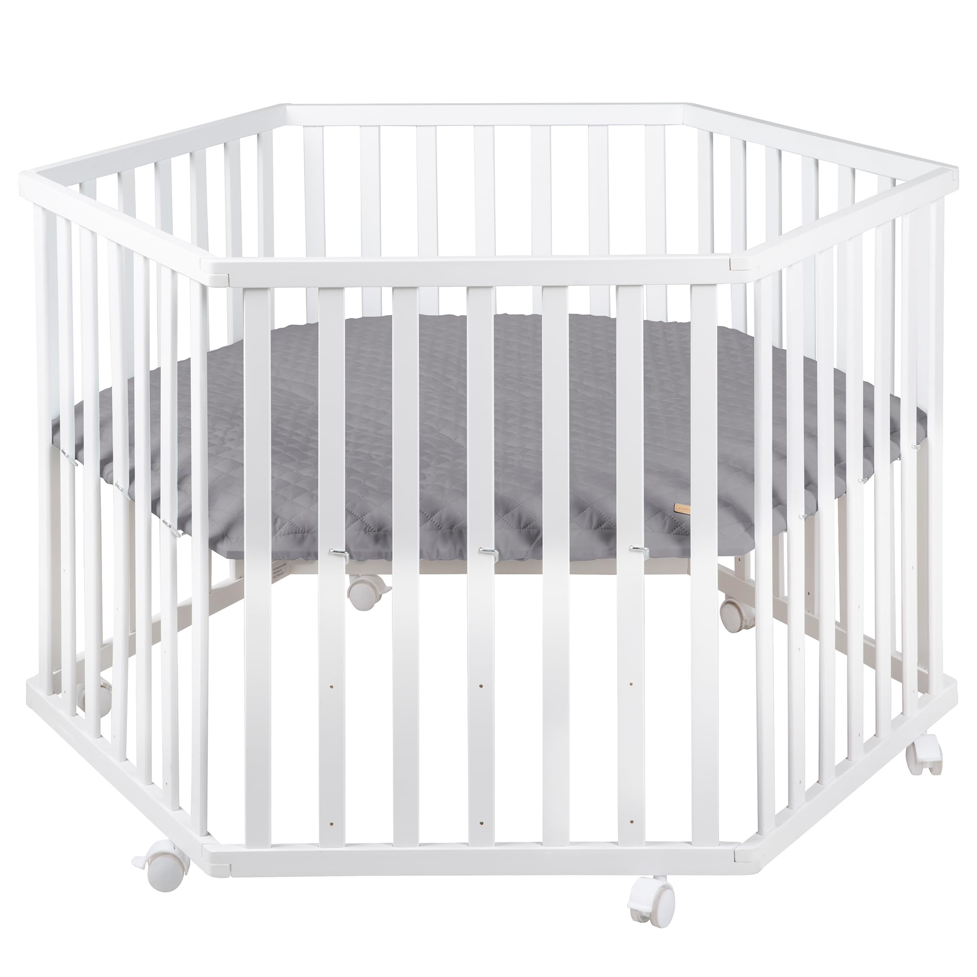 roba Box per Bambini roba Style - Esagonale - Cuscinetti di Protezione - Inserto - Regolabile in 3 Altezze - 6 Ruote con Freni - Legno Laccato - Bianco e Antracite