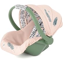 Roma Prams RHS Doll Car Seat - Fern - Cream & Green, Carrier Travel Accessory, Adjustable Canopy & Handle, Roleplay Toy for Dolls Up to 16.5", Kid 3+