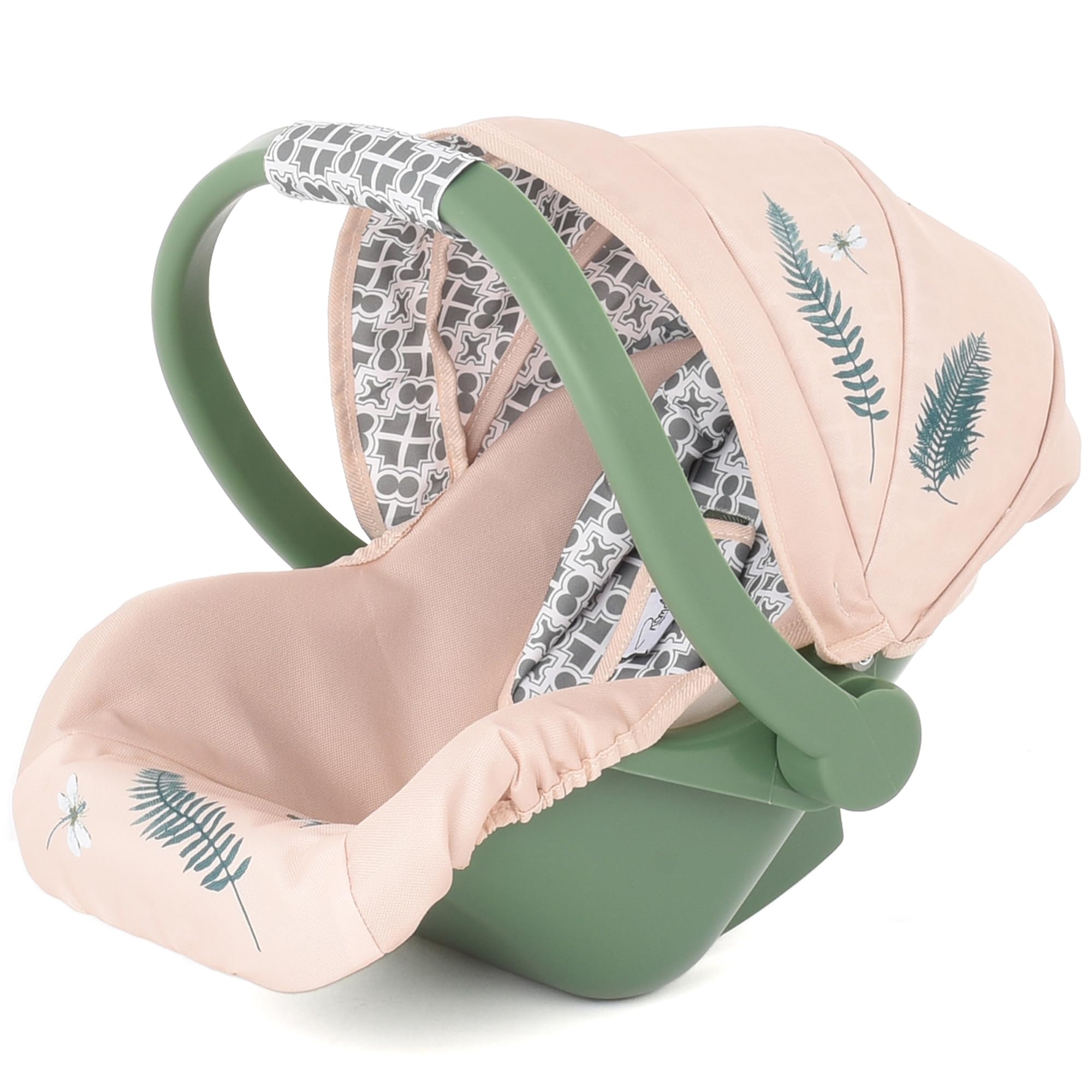 Roma Dolls Car Seat - Baby Doll Car Seat, Realistic Design, 3-Point Harness, Retracting Hood, Durable Toy Car Seat for Dolls up to 42cm, Ideal (Fern)