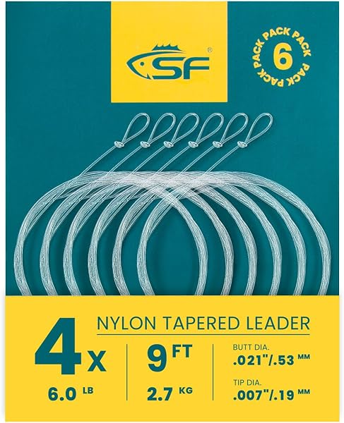 SF Confezione da 6 lenze pre-annodate in nylon per pesca a mosca, 2,3 m, 2,7 m, 3,7 m, 0 x 1 x 2 x 3 x 4 x 5 x 6 x 7 x - 1