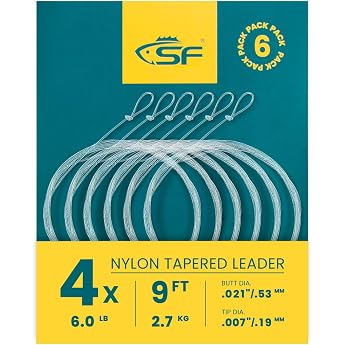 SF 6 Pcs Pre Knotted Nylon Fly Fishing Line 2.3m 2.7m 3.6m 0x1x2x3x4x5x6x7mm