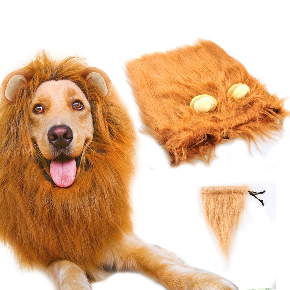 Gimilife Lion Mane Wig for Dogs with Ears & Tail for Halloween or Christmas