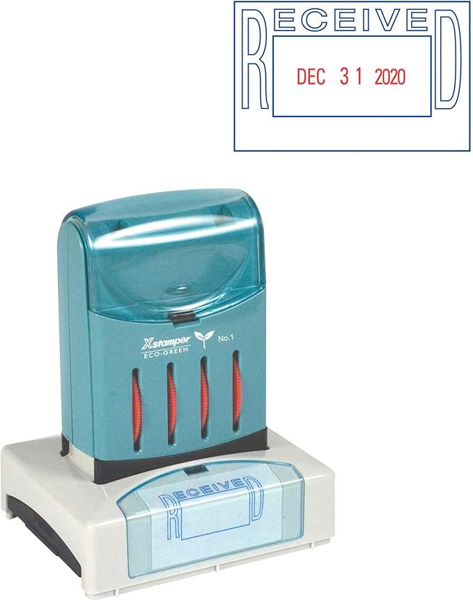 Xstamper ECOGREEN 66211 VersaDater Message Dater, 2 1/8 x 1 5/16, RECEIVED, Blue