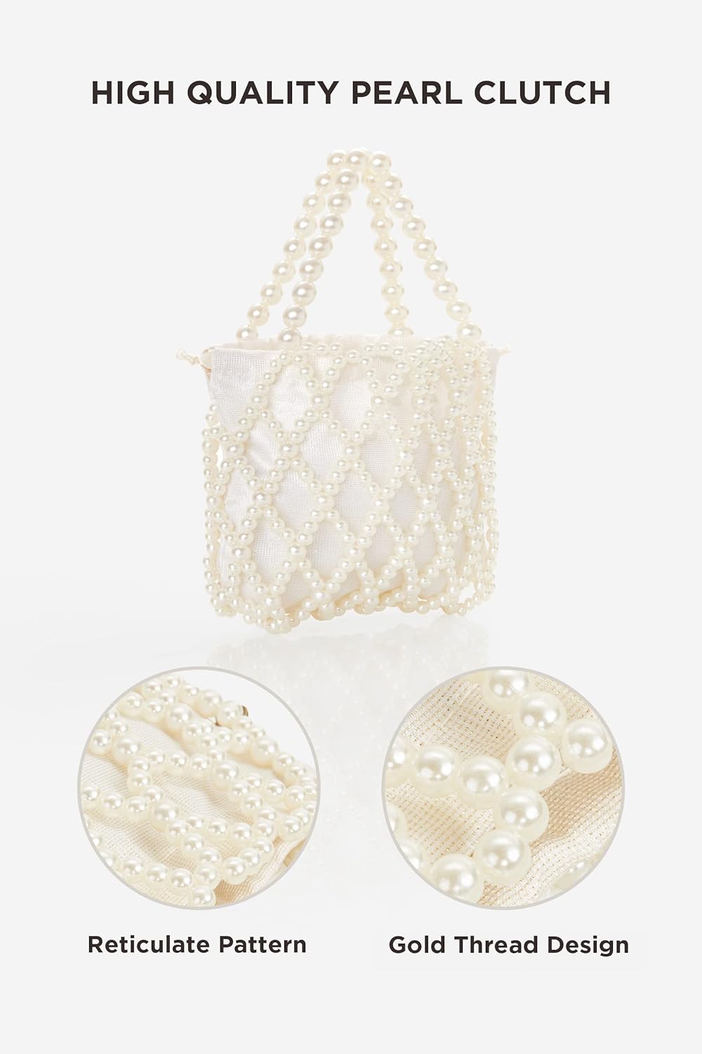 BABEYOND Women Pearl Clutch Purse - Bucket Beaded Bridal Evening Bag Formal Reticulated Bag with Inner Bag for Party Wedding - Image 4