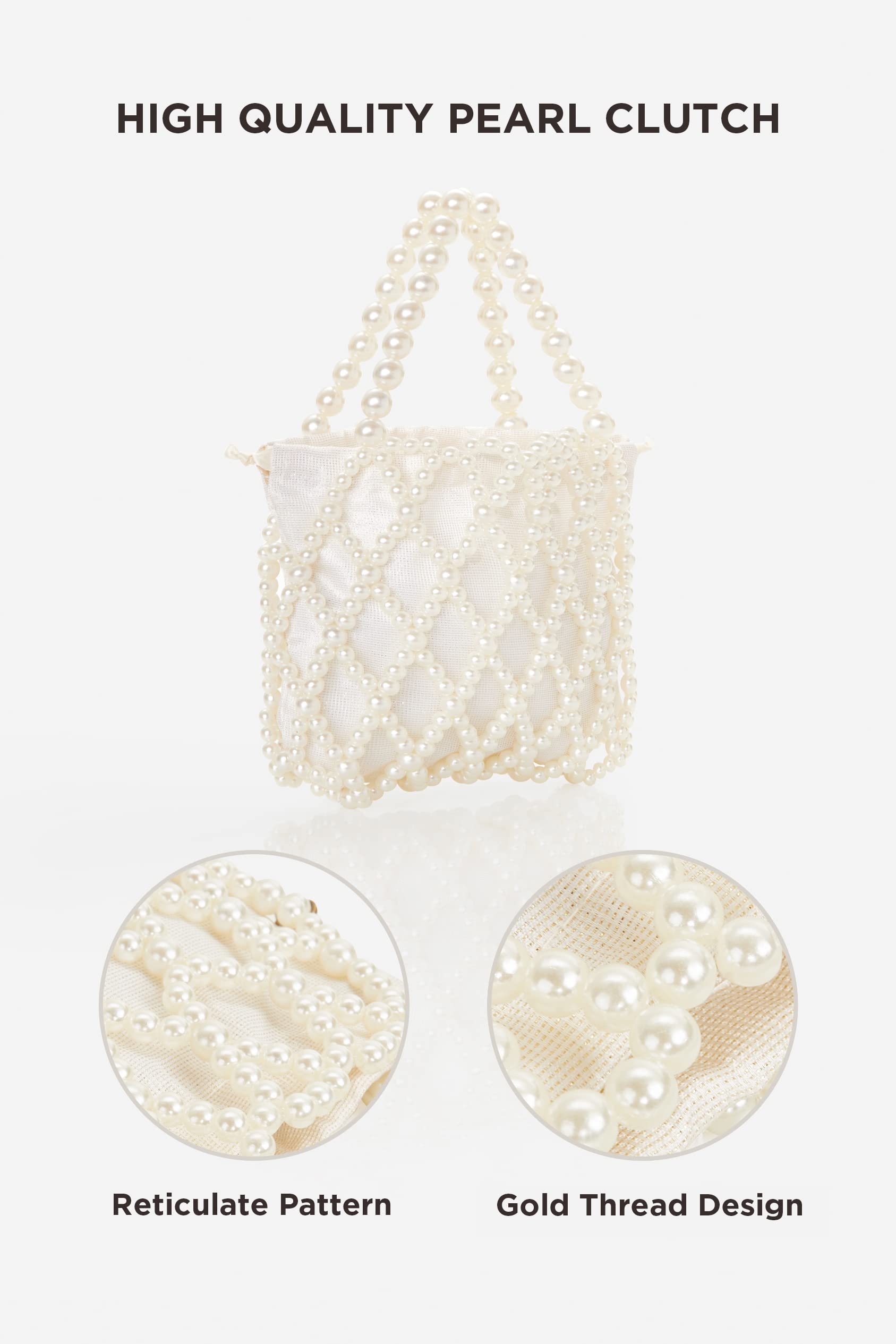 BABEYOND Damen-Clutch-Geldbörse mit Perlen, formell, mit Innentasche für Partys und Hochzeiten, gebrochenes weiß