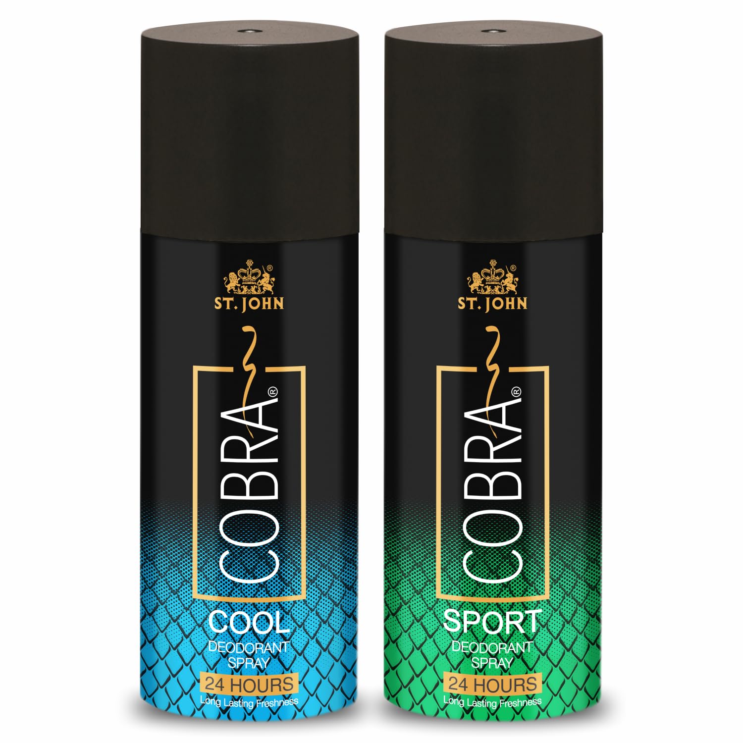ST. JOHN COBRA Perfume Body Spray for Men & Women | Irresistible Scent Fresh and Soothing Long Lasting Deo Sports and Cobra Deo Cool Perfume Deodorant Spray For Men & Women 150 Ml Each,Pack Of 2