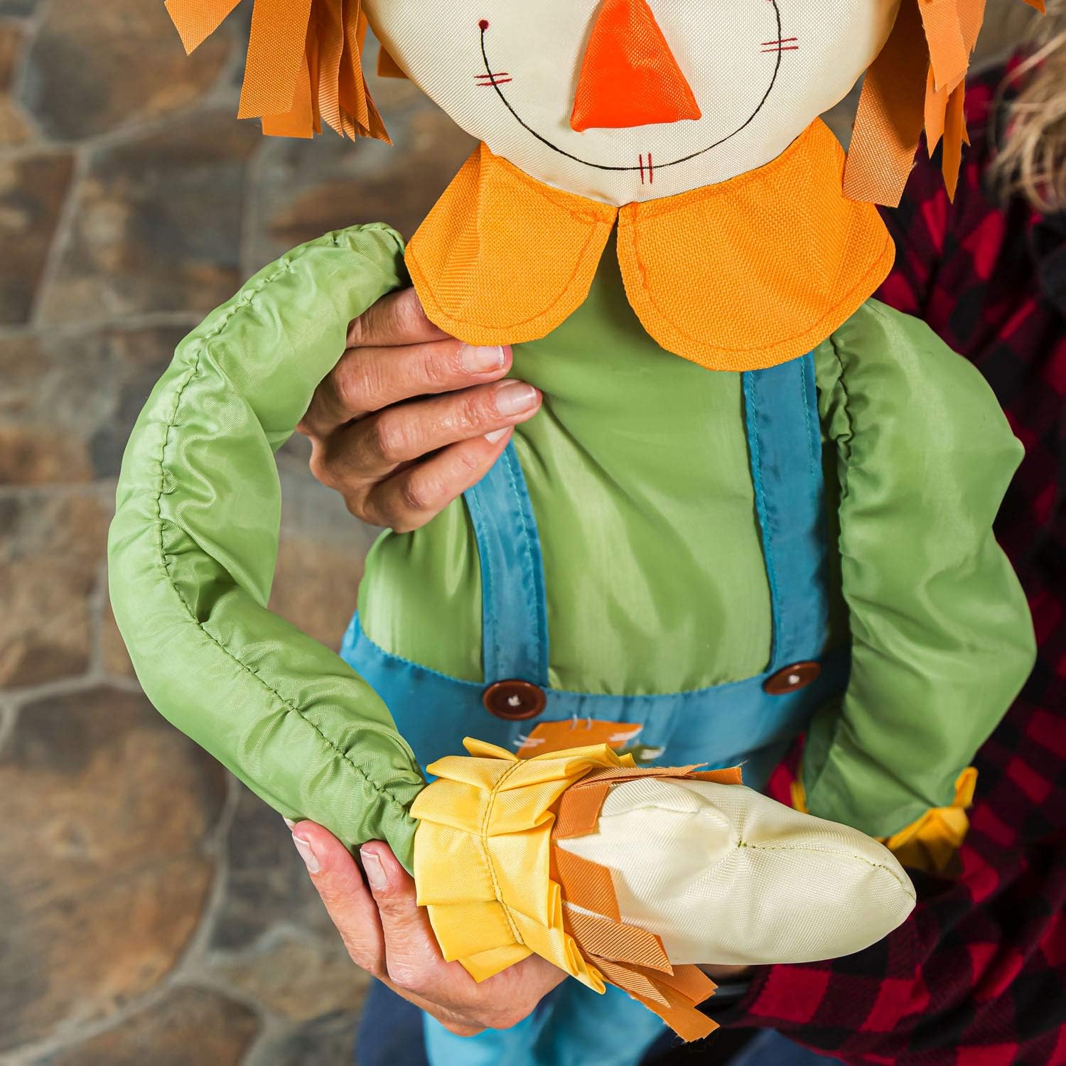 Evergreen Flag Beautiful Autumn Plush Boy Scarecrow Post Hugger Décor - 3 x 11 x 44 Inches Fade and Weather Resistant Outdoor Decoration for Homes, Yards and Gardens