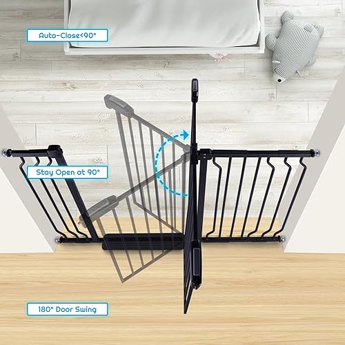 Miniatura 4 de Puerta de bebé extra alta de 37.4 pulgadas para escaleras con puerta, puerta de perro de 75.8 a 85 pulgadas de ancho, fácil de instalar en