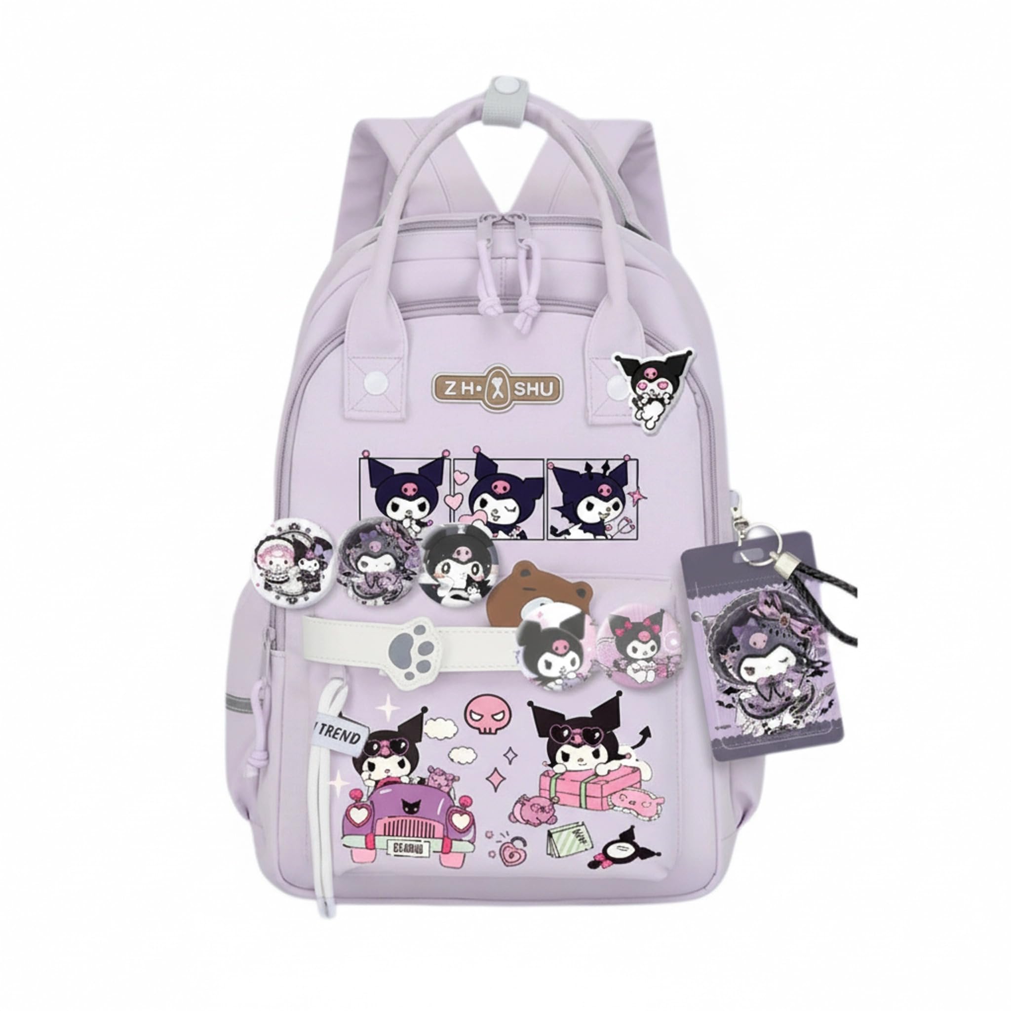 Vivixilan Kawaii Backpack with 22Pcs Accessories Anime Cartoon Anti-Theft Travel Aesthetic New Semester Gifts Bag with Cute Pin