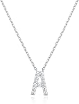 PAVOI 14K White Gold Plated Cubic Zirconia Initial Necklace | Letter Dainty Necklaces for Women