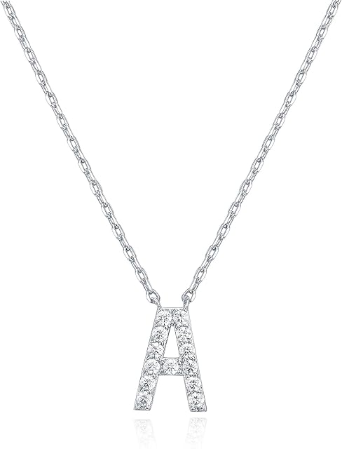 PAVOI 14K Collier Initial Cubic Zirconia en plaqué or blanc Lettre Colliers Dainty pour femmes
