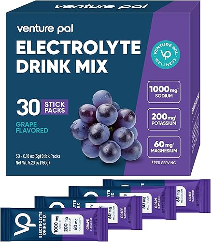 Miniatura 10 de Venture Pal Paquetes de polvo de electrolitos altos en sodio | Mezcla de bebida de hidratación sin azúcar con sodio, potasio, magnesio y vitaminas |
