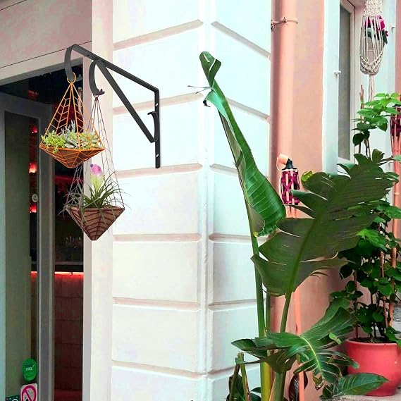 Plant Hangers Outdoor 2 Pack 15.5 Inch Metal Plant Hooks for Wall, Decorative Straight Hanging Plant Bracket for Bird Feeders, Planters, Lanterns, Wind Chimes Black