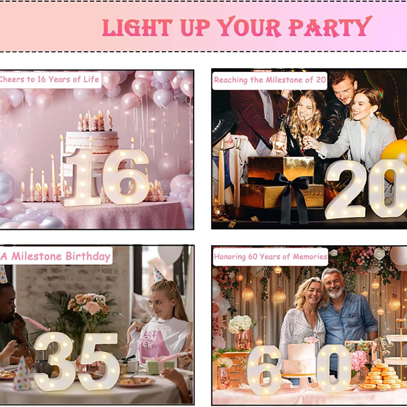 Letrero Luminoso Grande Con Números Y Letras, Blanco, Marquesina De Espuma Decorativa 90 Cm Precortada For Fiestas, Cumpleaños, Celebraciones, Aniversarios Graduaciones(A,70cm/2.3ft)