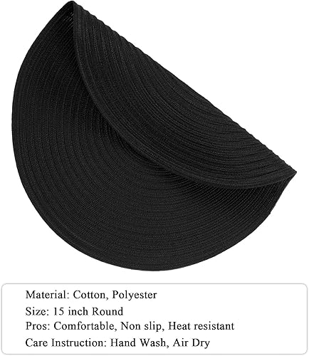 Miniatura 3 de SHACOS - Juego de 4 manteles individuales redondos trenzados, de algodón pesado y poliéster, lavables, para mesas de comedor de 15 pulgadas,