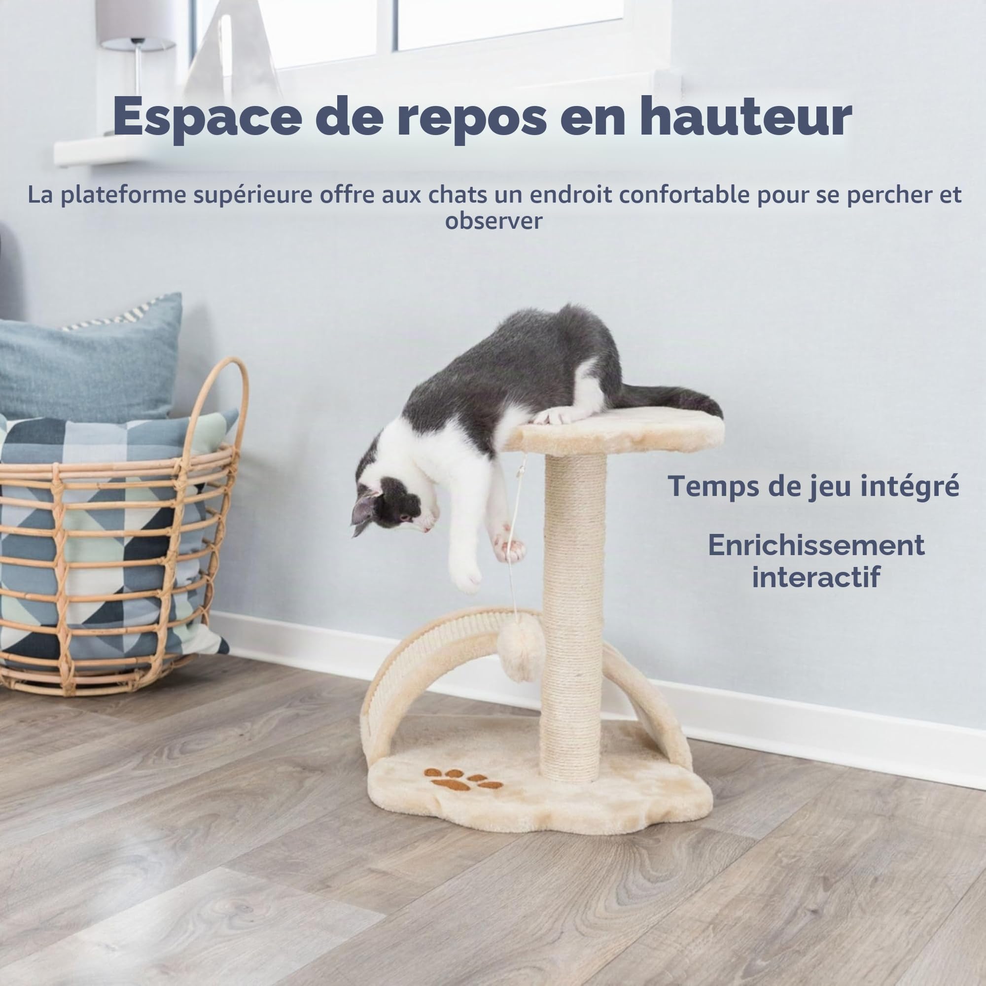 TRIXIE Arbre à chat Vitoria compact – Beige/naturel – 43 cm