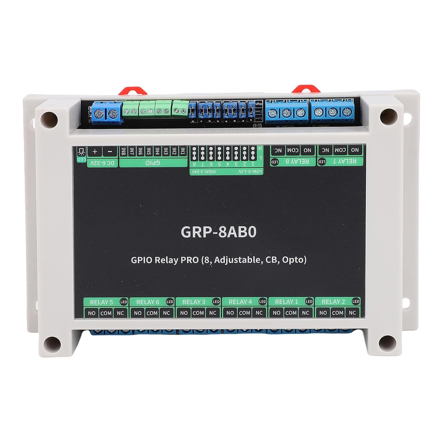 10A 5V 2 Channel GPIO Relay Switch Board Module, Optocoupler Isolation, Industrial Automation Control, ABS Rail Mount Case, for Smart Home Systems (GRP-8AB0)