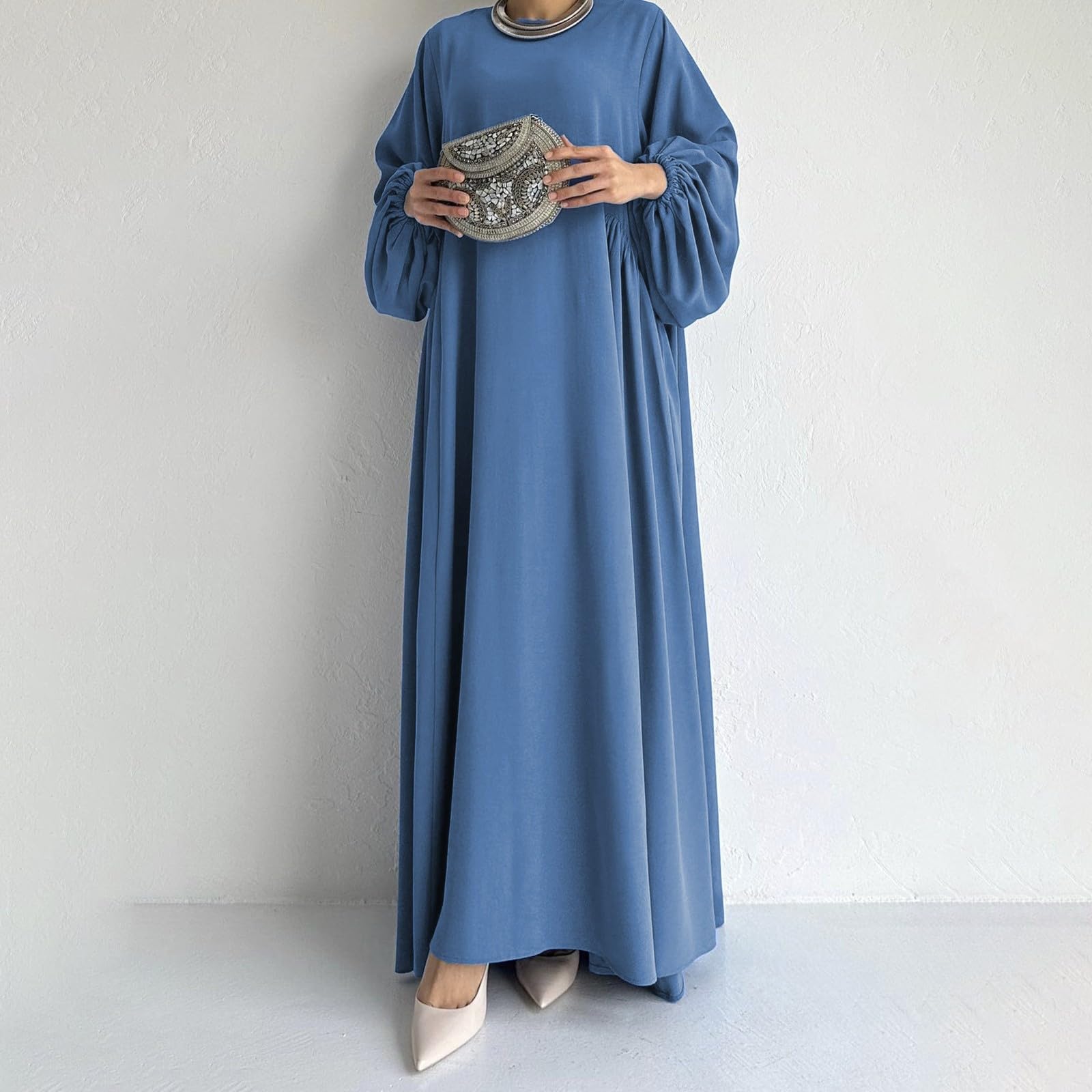Ramadán Vestido Mujer Abaya Musulmana Largo Suelto juego de 2 piezas Ropa Islámico Kaftan Khimar Islámico Musulmana de una Pieza para Mujer