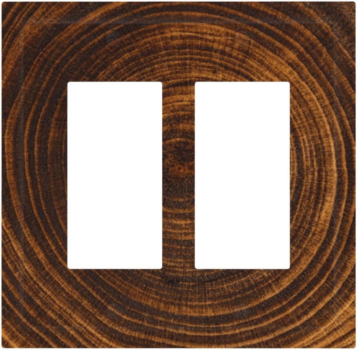 Annual Rings Geometric Spiral Wood Grain Texture Decorative Outlet Covers 2 Gang Double GFCI Rocker Electrical Wall Panels Light Switch Cover Plate for Farmhouse Home Decor