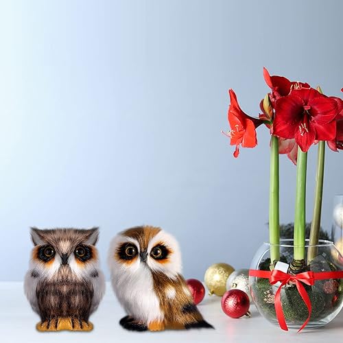 Miniatura 5 de Sratte Adorno navideño de búho peludo, bonito búho colgante para árbol de Navidad, fiesta de carnaval (12 unidades, estilo marrón)